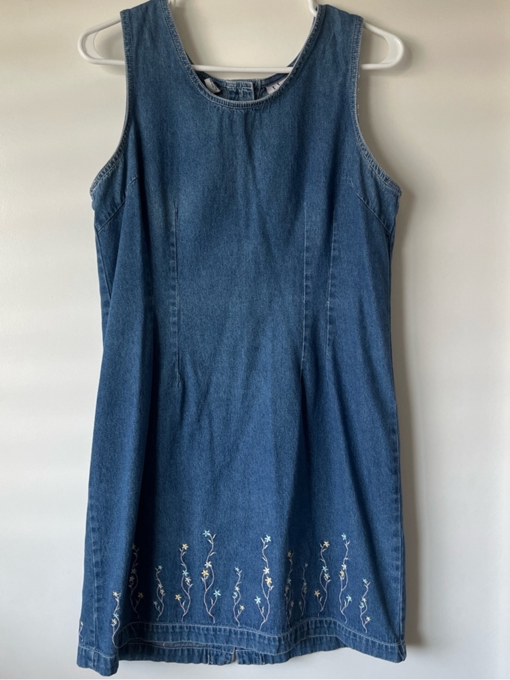 (SOLD) Vintage Denim Dress with Floral Embroidery